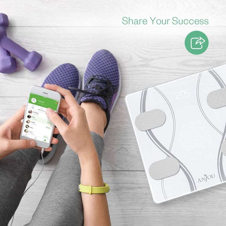 Anjou Body Weight Scale, Bluetooth Smart Wireless High Precision Digital Body Weight Scale / Composition Analyzer / Health Monitor with iOS and Android App for Body Weight / Fat / Water / BMI / BMR / Muscle Mass - White