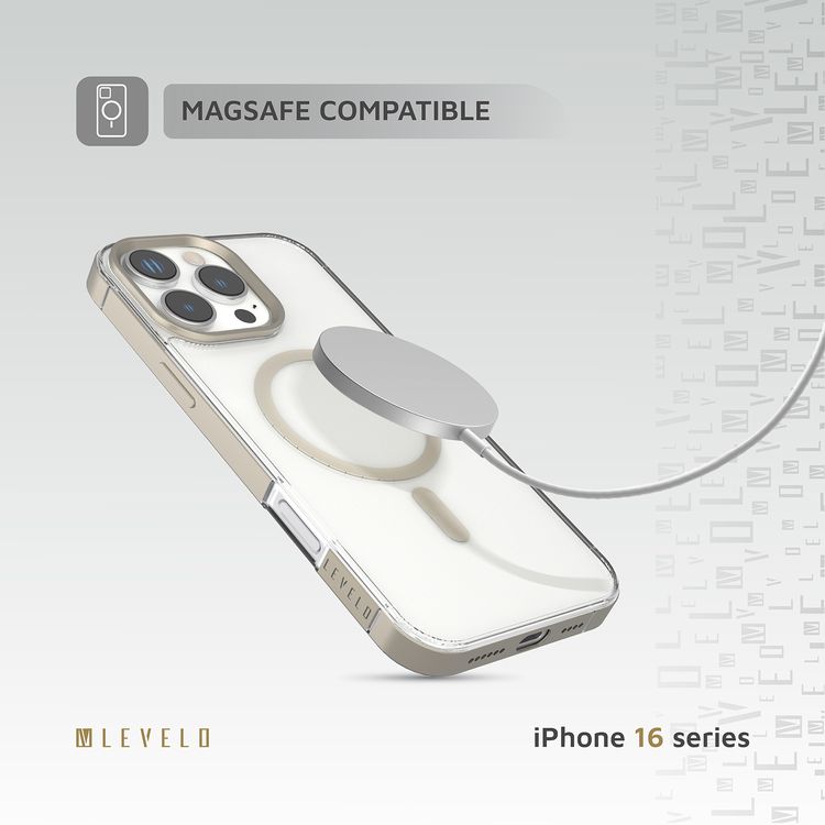 Levelo Claire Magsafe Case with Aluminum Bumper Case for iPhone 16 Pro Max, Hybrid Case, MagSafe Compatibility - Titanium