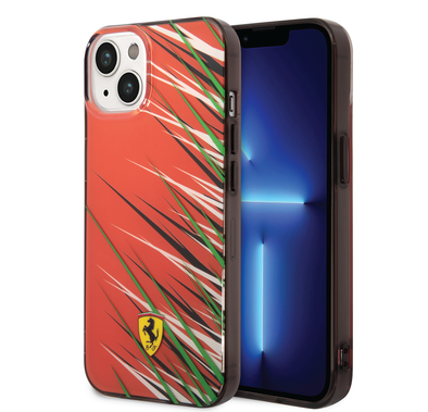 Ferrari PC/TPU Case with Double Layer Grass Print iPhone 14 Compatibility - Red