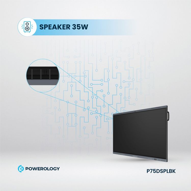 Powerology Dual Windows & Android Interactive Smartboard, 75" Screen Size, 16GB RAM, 256GB Storage, Bluetooth V5.0, Digital writing & Drawing, 500W Power, Wireless Screen Casting - Black