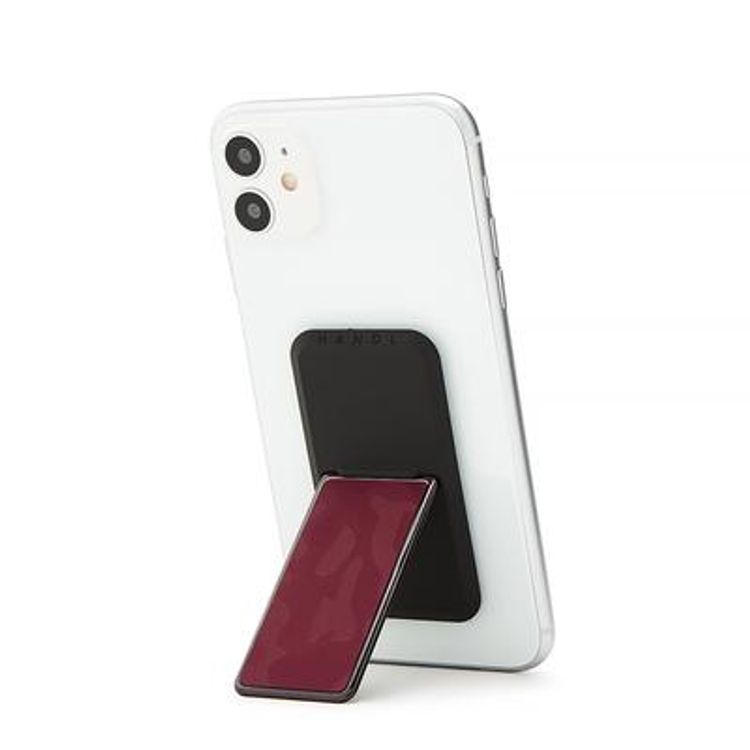Handl Camo Mobile Stand Phone Grip, Pairs with Any Smart Phone, Multi-functional Kickstand, Compatible with Wireless Charging, Phone grip and Stand - Red