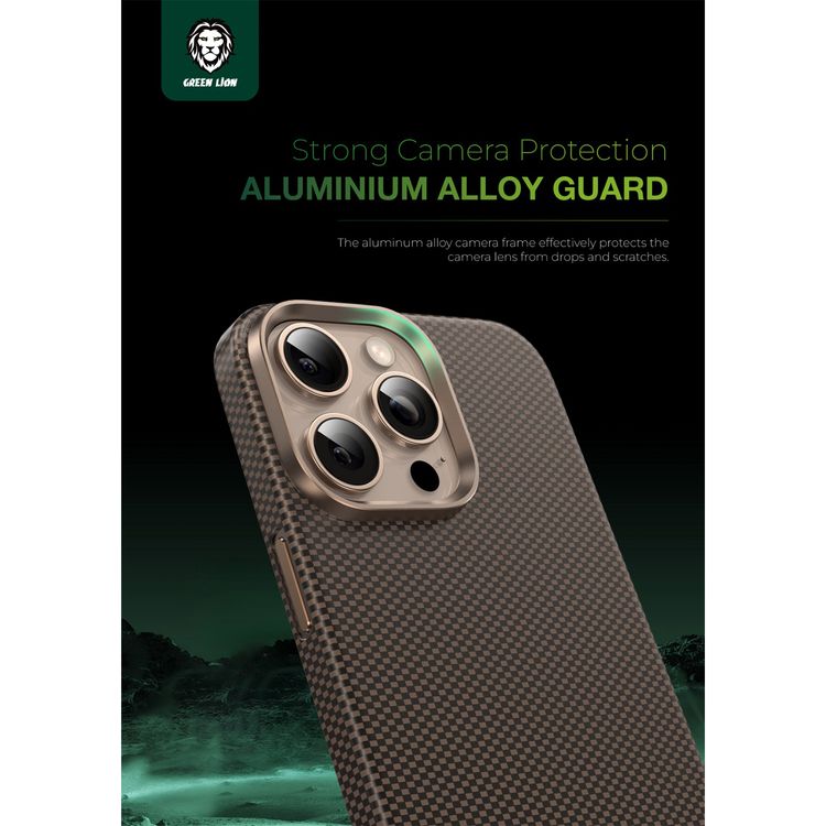 Green Lion Magsafe Kevlar Case for iPhone 16 Pro, Drop Protection, Comfortable Grip, Military Grade Defense, Ultra Slim & Lightweight - Black / Gold