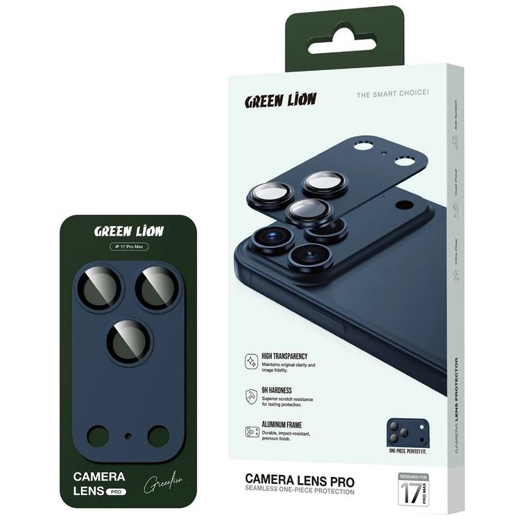 Green Lion Camera Lens Pro for iPhone 17 Pro Max, HD Clarity, Anti-Scratch, Anti-Fingerprint, Nano Absorption, Aluminum Lenses, Innovative Design, Easy Installation - Blue Titanium