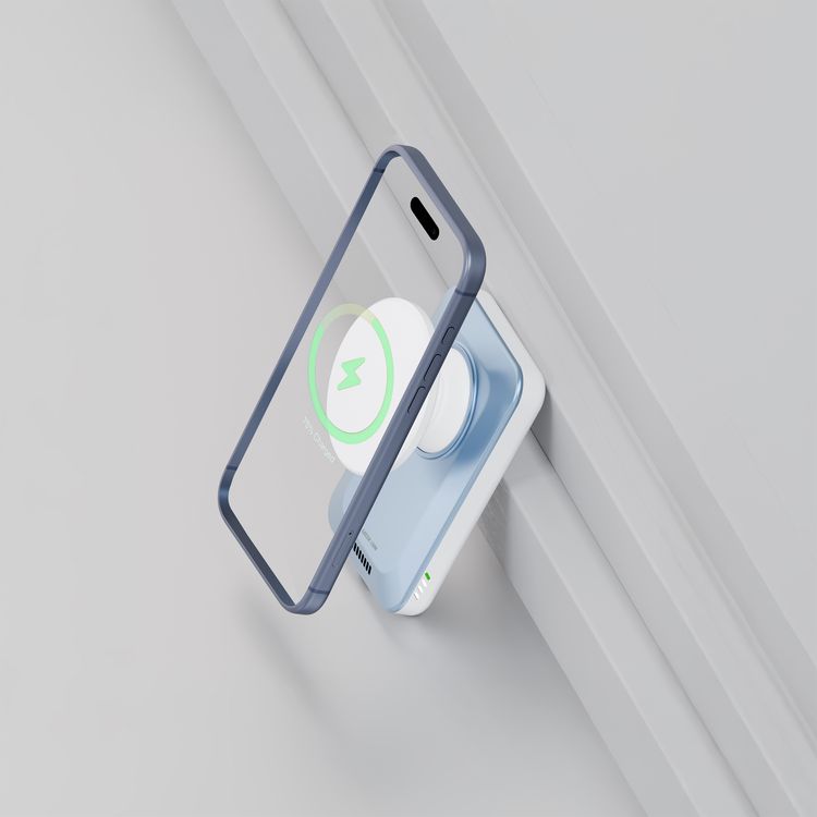 Green Lion Grip Mag 5000mAh Power Bank with PD 30W, MagSafe Compatible, LED Battery Indicator, Secure Magnetic Hold, Built-In Safeguards, Pop-Out Stand & Grip, Pocket-Sized Power, Ultra-Slim Design - White