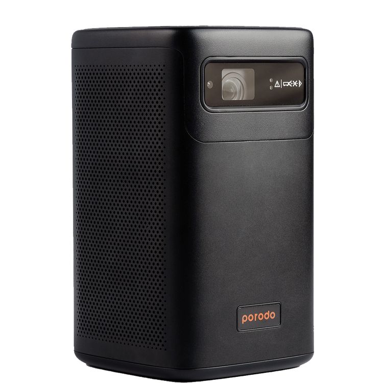 Porodo Portable DLP Projector with Wireless Mirroring for iOS and Android, 8000mAh Battery, 2-3 Hours Working Time, 180 ANSI Brightness, 16:9  Screen Ratio, 2 Integrated Speakers - Black