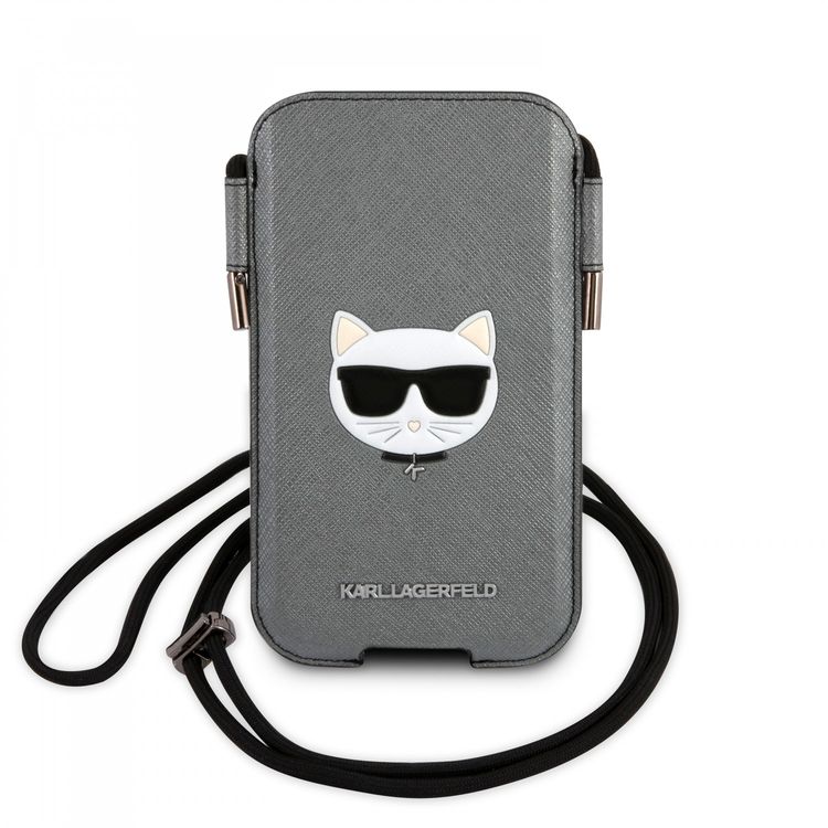 Karl lagerfeld PU Saffiano Pouch With Choupette`s Head Medium - Silver