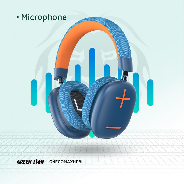 Green Lion Echo Max Wireless Headphones, Comfortable To Wear, Built-in Microphone, Lightweight, 40mm Magnet Size, 10m Maximum Range, 48 Hours Play Time - Blue