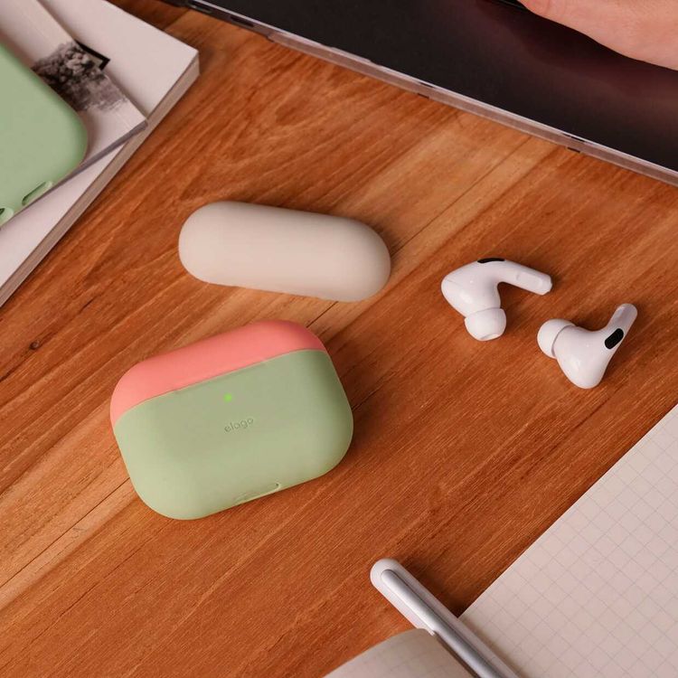 Elago Duo Case for Apple Airpods Pro - Top-Classic White / Peach, Bottom-Pastel Green