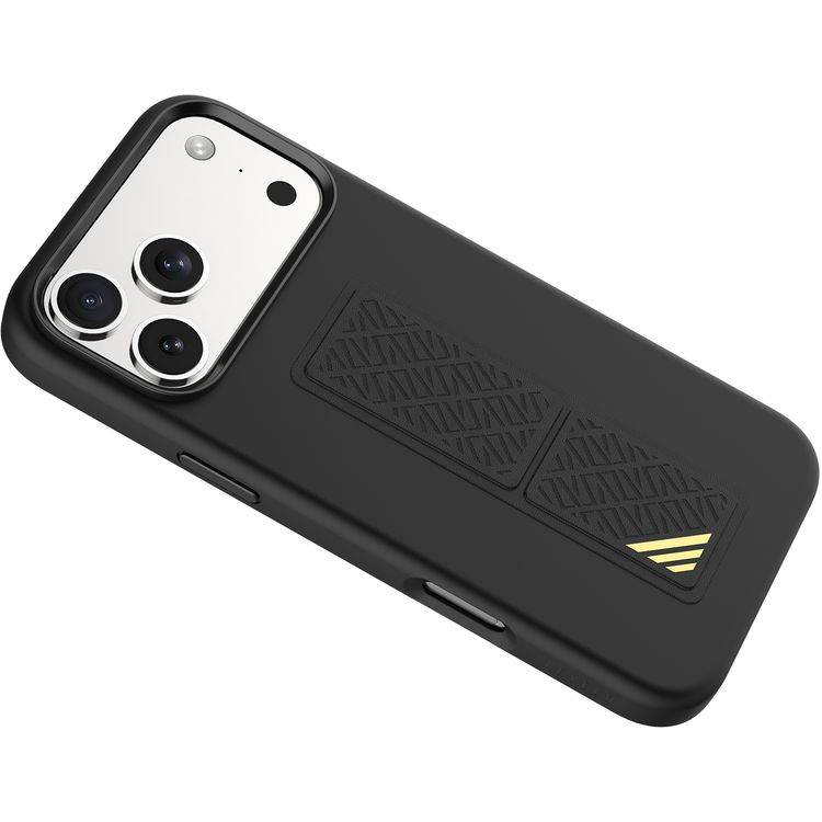 حافظة ليفيلو مورفيكس سيليكون غريب ستاند لهاتف آيفون 17 برو، مشاهدة بدون استخدام اليدين، بطانة داخلية من الألياف الدقيقة الحقيقية، حامل أفقي وعمودي، ممتص الصدمات، حواف مرتفعة للكاميرا والشاشة، تصميم نحيف - أسود.