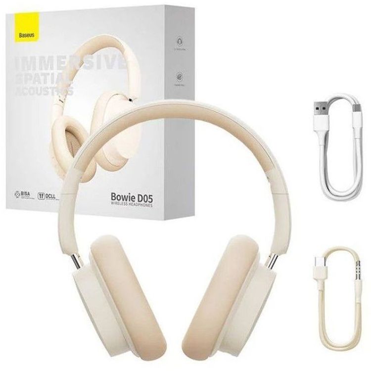 Baseus Bowie D05 Bluetooth Headphones with Spatial Audio, Hight Quality Phone Calls, Connecting to 2 Devices Simultaneously, 70 Hours Audio Playback - Creamy White 