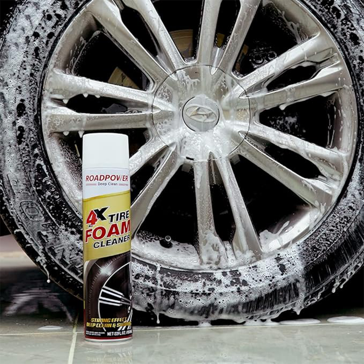 ROADPOWER 4X Tire Foam Cleaner, 650ML, 1PCS, Removes Brake Dust, Dirt & Grime, Enhances Tire Shine, Safe on Most Wheels, 2-in-1 Foaming Spray Formula