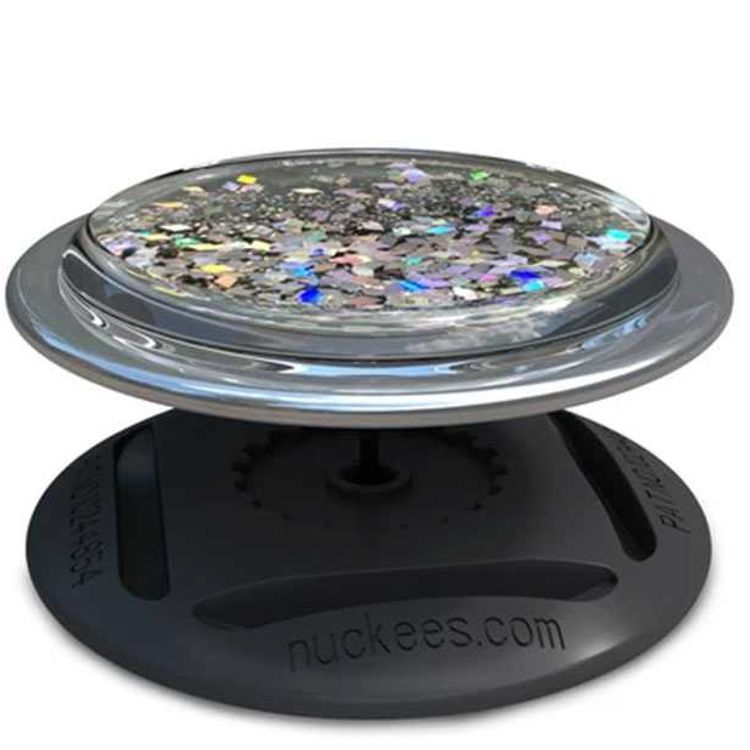Nuckees Diamond Liquid Glitter Stand and Grip with Snug-hug Technology Compatible for Smartphones - Magnetic Mount Friendly Kickstand - 360° Viewing - 4-way Locking Stand - Silver