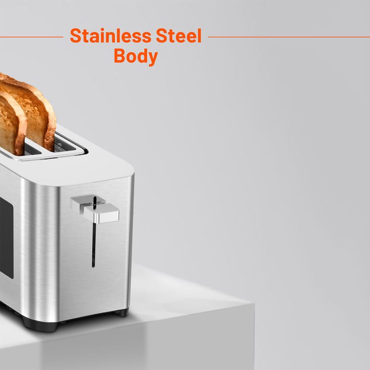 Porodo Lifestyle 2-Slice Bread Toaster with Touch Panel, 750-850W Rated Power, Stainless Steel 410 Material, 6 Browning Levels, 5 Functions, Removable Slide-Out Crumb Tray, Automatic Shut-Off - Silver