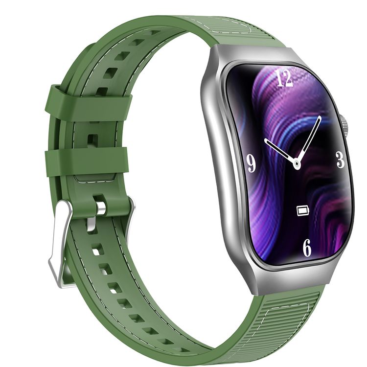 Green Lion Ridge Smart Watch with Magnetic Charging, Bluetooth Calls, Music Player, Health Monitoring, Metal Case Material, PU Leather Strap Material - Silver / Green
