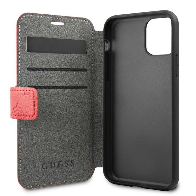 CG MOBILE Guess 4G Peony Booktype PU Leather Phone Case Compatible for iPhone 11 (6.1") Mobile Case with Card Holder Inside Officially Licensed - Red