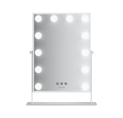 Green Lion Glam Shine Makeup Mirror with 12 LED Lights, 3 Color Modes, 6W Output Power, USB-A to Type-C Cable Connector, 360° Rotation, Touch Control - White 