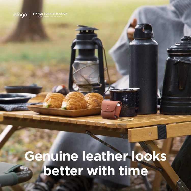 Elago Leather Case with Keychain Compatible with AirPods 3 Case, Natural Cowhide Leather Case with Brass Ring Holder, Supports Wireless Charging - Brown