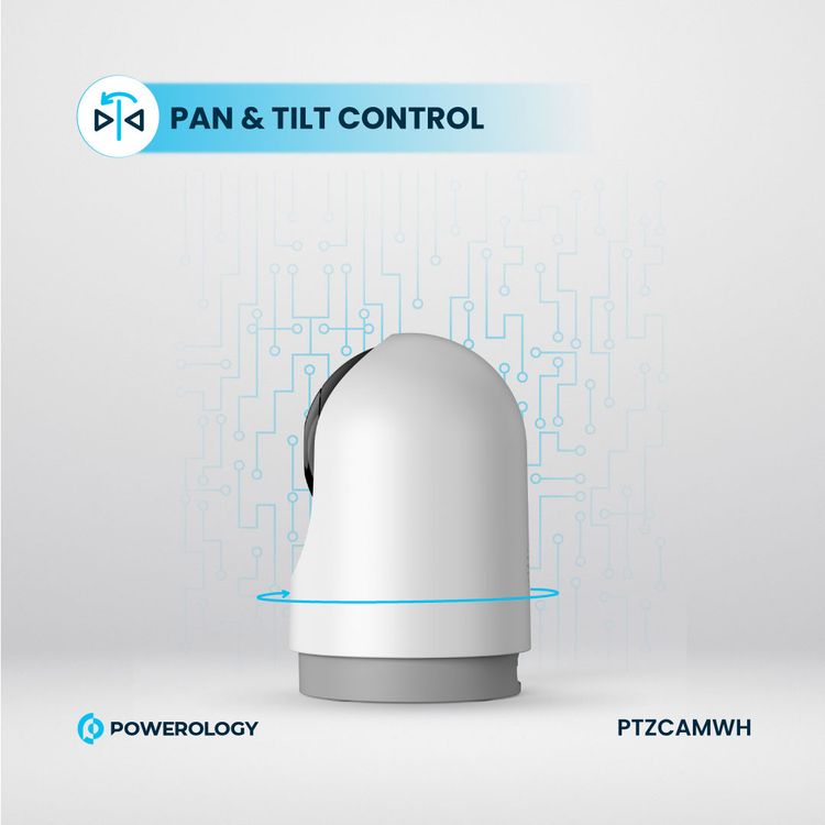 Powerology Indoor PTZ Smart Camera with Human Detection & Motion Sensor, 100° Field of Vision, 3MP Resolution, Pan & Tilt Control, Two-Way Audio - White