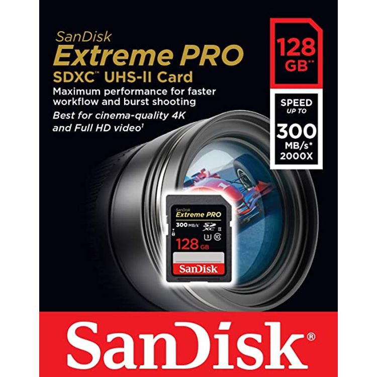 SanDisk Extreme PRO 128 GB up to 300MB/s UHS-II Class 10 U3 SDXC Memory Card, SDSDXPK-128G-GN4IN