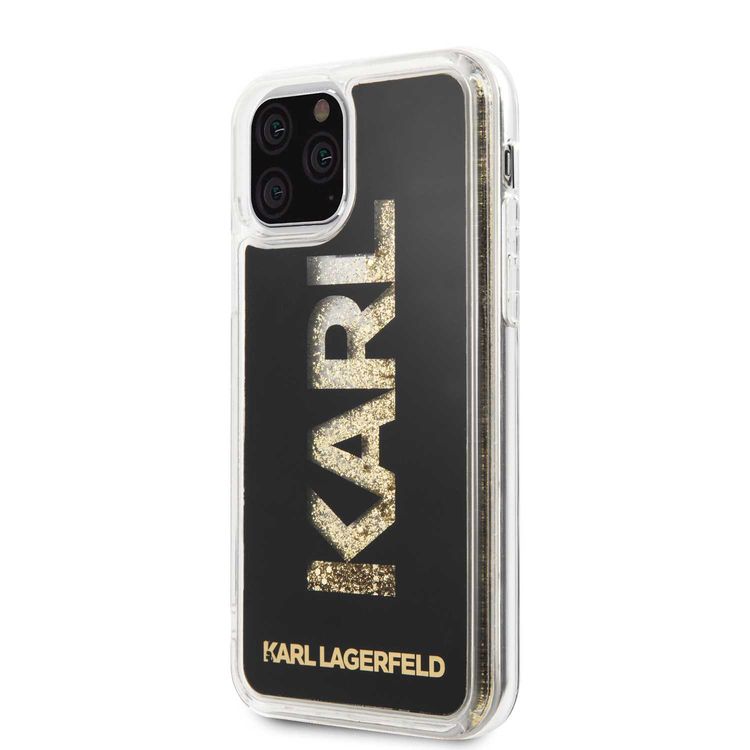 Karl Lagerfeld PC / TPU Transpareant Case with Gold Glitter for Apple iPhone 11 Pro - Black