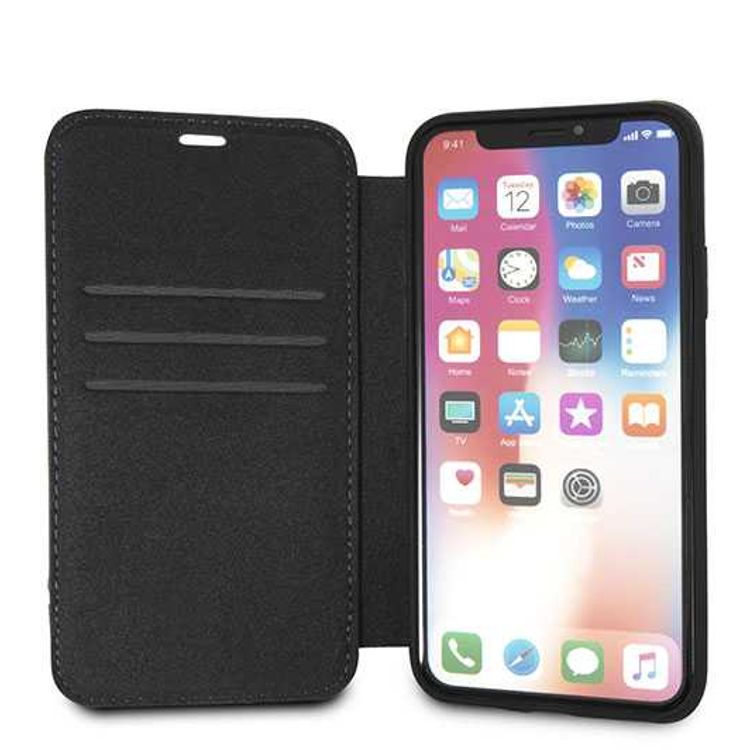 CG MOBILE Mercedes-Benz Pattern III Genuine Leather BookType Phone Case Compatible for iPhone X Officially Licensed - Dark Gray