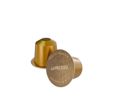 LePresso Aluminum Capsules for Nespresso, Costa Rica Origin, Caramel & Dark Chocolate Flavor Notes, 100% Arabica, Medium Roast Level, 10 Capsules per Pack - Gold
