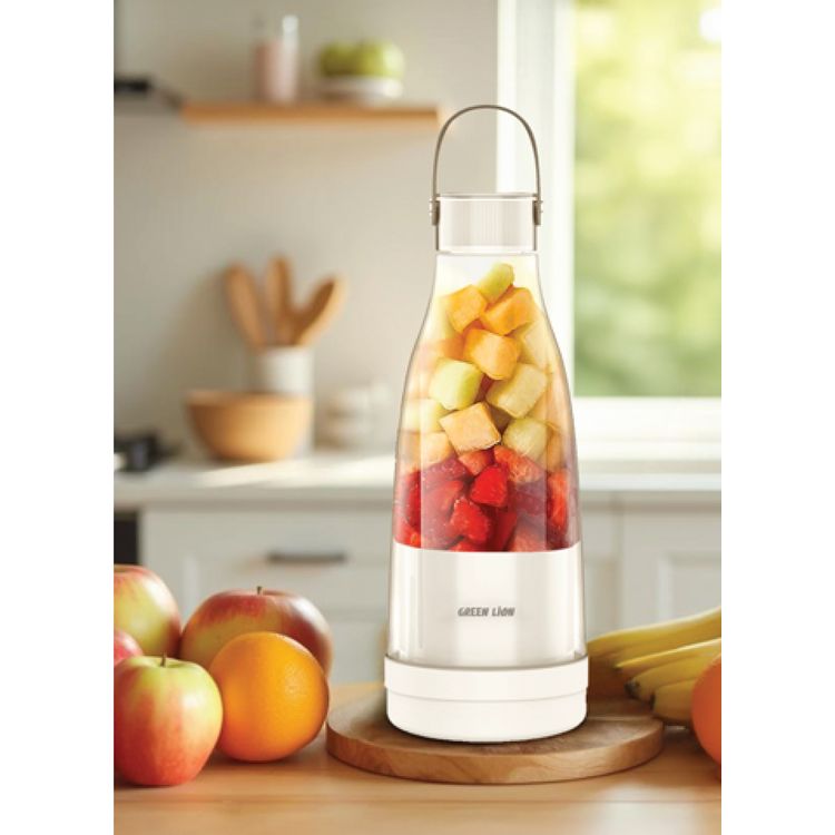 Green Lion Mix Mate Portable Juicer with 300mL Capacity, 1500mAh Battery Capacity, BPA Free PET Jar Material, Stainless Steel Blade Material, Type-C Charging Port, 3-4 Hours Charging Time - White