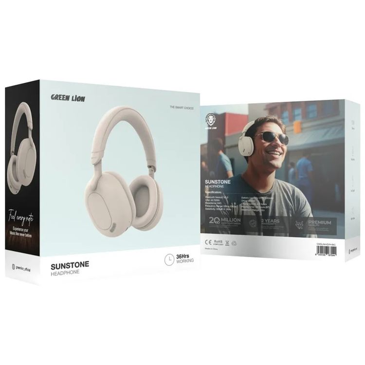 Green Lion Sunstone Headphones, 10 m Working Distance, AUX Support, 36 Hours Bluetooth Playing Time, 300 mAh Battery, Beige