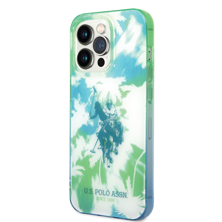 كفرUSPA PC/TPU IML مع تصميم النخيل المصبوغة وشعار الحصان لهاتف iPhone 14 Pro Max - أخضر
