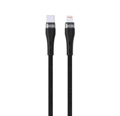 كابل جرين ليون USB-C إلى Lightning مضفر بطول 2 متر، معالجة خالية من التشابك، توافق واسع، شحن ومزامنة، آمن ومضمون، سرعة نقل بيانات 480 ميجابايت في الثانية، عمر افتراضي 10000 انحناء، مادة غلاف من الألمنيوم - أسود.