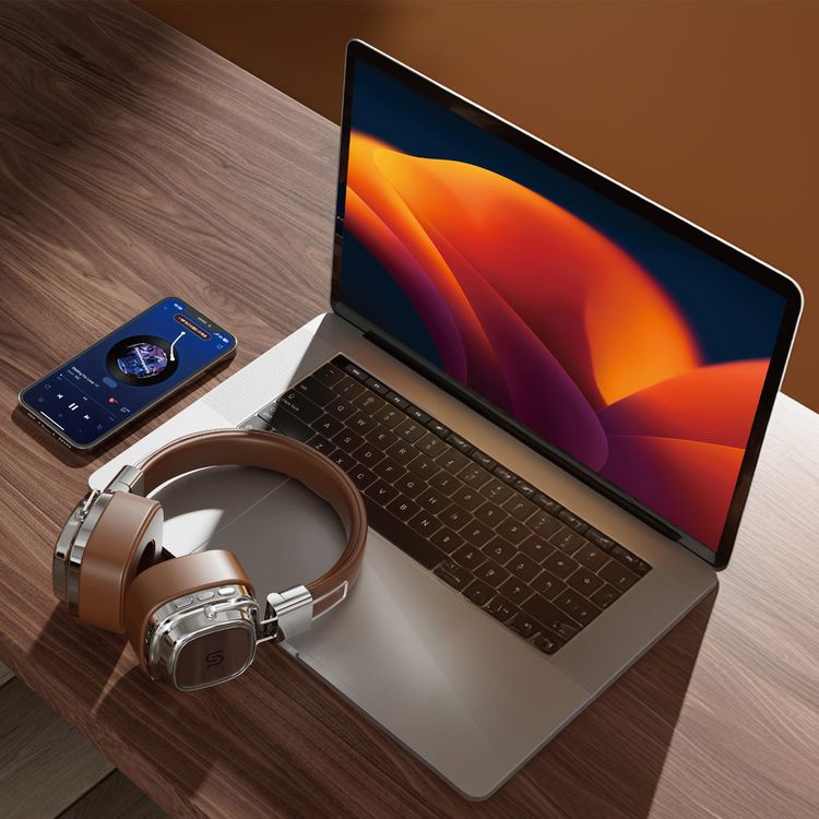 Porodo Soundtec Vintage Wireless ENC Headphones, Up to 12 Hours Battery Life, 10m Transmission Distance, 350mAh Battery Capacity, 2 Hours Recharge Time - Brown/Silver