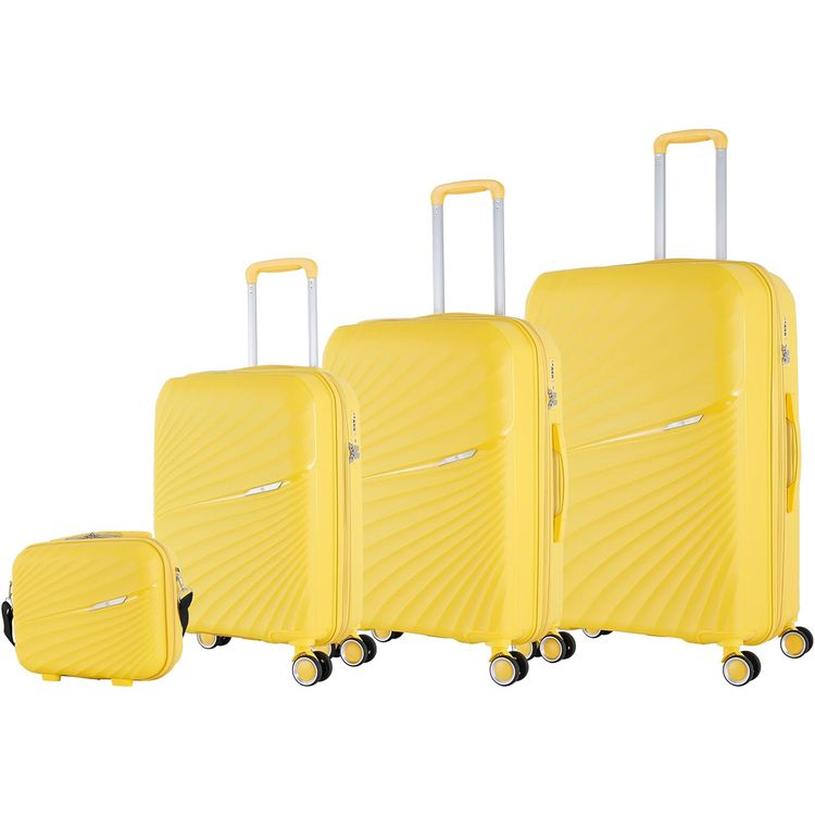 H.T Luggage Bag, Hard Case Polypropylene (PP) Material, Expandable, Telescopic Handle, Scratch Resistant, TSA Lock, Vanity Case Size - Yellow