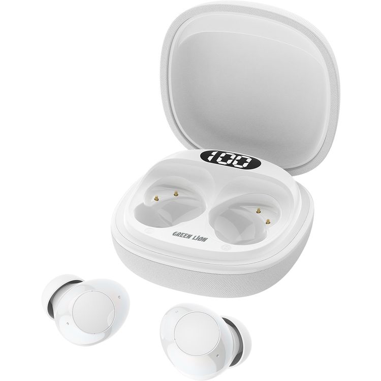 سماعات الأذن اللاسلكية الحقيقية جرين ليون مالبون مع تقنية ENC، وميكروفونات مزدوجة، ومنفذ شحن من نوع C، وإصدار بلوتوث 5.4. مدى بلوتوث 10 متر، بطارية علبة بسعة 300 مللي أمبير، وقت شحن ساعتين، ووقت استعداد 21 ساعة، عرض مستوى البطارية - أبيض