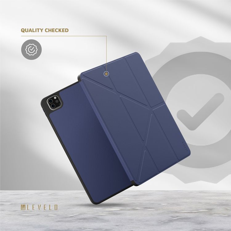 Levelo Elegante Hybrid Leather Case for iPad Pro 4th to 6th Generation, Vertical Orientation & Horizontal Positioning, Shock Absorbent Bumper Case, 360° Protection, Easy Snap-On, Accurate Cut-Outs - Blue