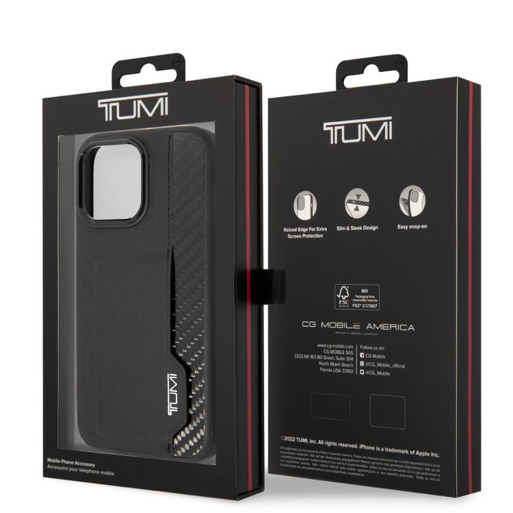 Tumi HC Leather & Shiny Carbon Fiber Case with Vertical Card Slot iPhone 14 Pro - Black
