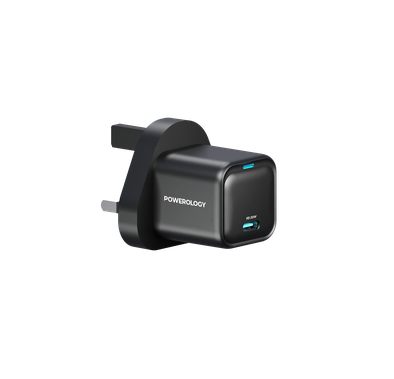 Powerology UK 3Pin Ultra-Compact GaN Charger  - Black