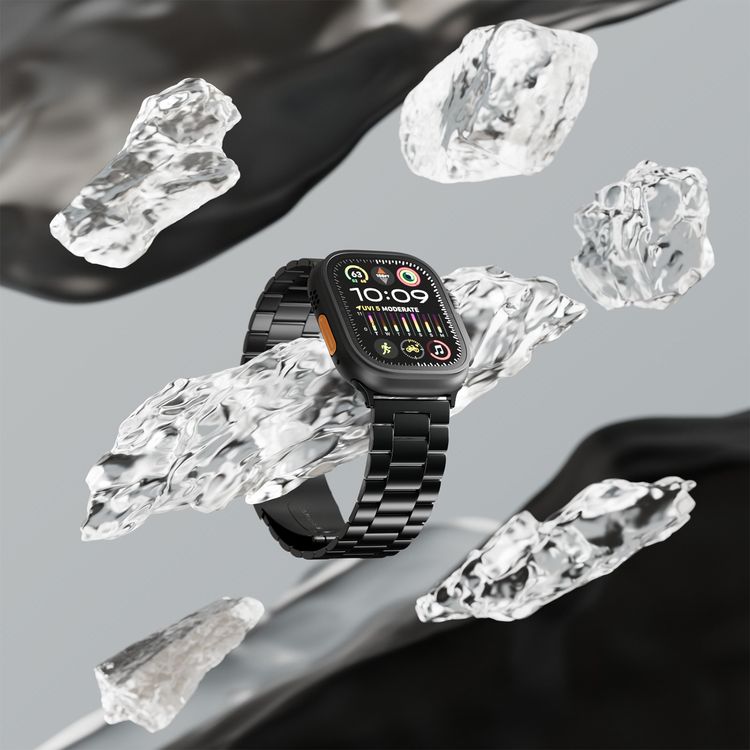 Levelo Monet Stainless Steel Watch Strap with Adjustable Links for Apple Watch 49/46mm, Hypoallergenic Material, 24/7 Wearability, Anti-Oxidation Technology, Compatible with SE, Series 9, 8, 7, 6 & 5 - Black