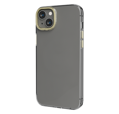 Levelo Sensa Clear Back Case for iPhone 14 Plus, Metal Camera Ring, Shockproof Edges, Highly Transparent, Easy Snap-on - Clear / Champagne