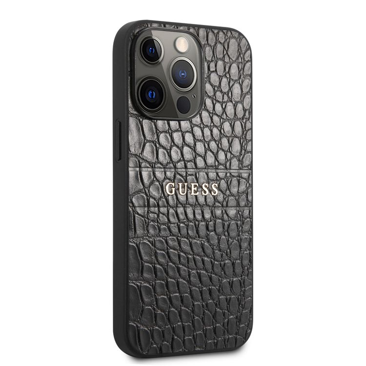CG MOBILE Guess PU Leather Croco Case Hot Stamped Lines & Metal Logo Compatible for iPhone 13 Pro Max (6.7") Anti-Scratch, Easy Access to All Ports, Shock Absorption