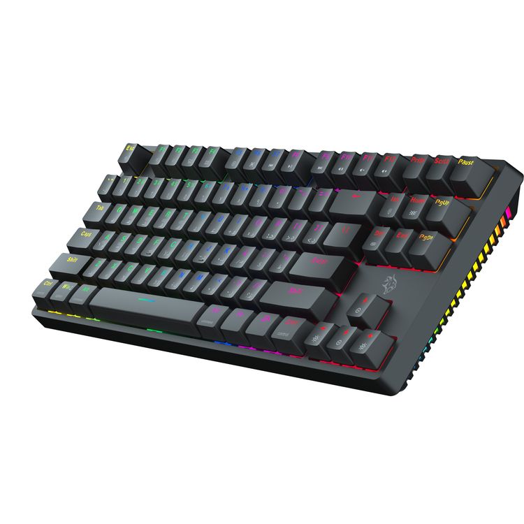 Porodo TKL Gaming 3-in-1 Wireless Mechanical Keyboard with Red Gateron Pro Switch, 50 Million Clicks Lifespan, Anti-Ghosting Keys, 20 Modes RGB Lights, 10 Hours Battery Life - Black