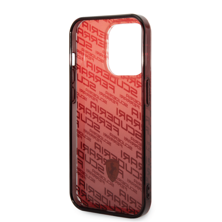 Ferrari Gradient PC/TPU Case with Allover Scuderia & Dyed Bumper iPhone 14 Pro Compatibility - Red