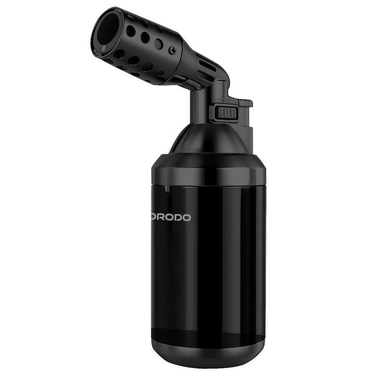 Porodo Lifestyle JetBlaze Windproof Flame Lighter with Adjustable Flame, Turbo Flame Intensity, Up to 1350°C Temperature, Propane & Butane Mixture Fuel Type, Refillable Gas Cartridge, Safety Lock - Black