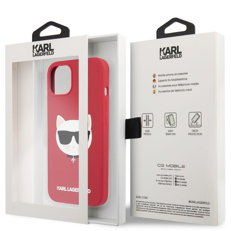 CG MOBILE Karl Lagerfeld Liquid Silicone Case Choupette Head Compatible for iPhone 13 (6.1") Easy Access to All Ports, Anti-Scratch, Shock Absorption