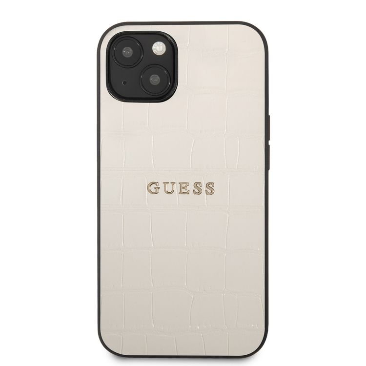 CG MOBILE Guess PU Leather Croco Case Hot Stamped Lines & Metal Logo Compatible for iPhone 13 (6.1") Anti-Scratch, Easy Access to All Ports, Shock Absorption