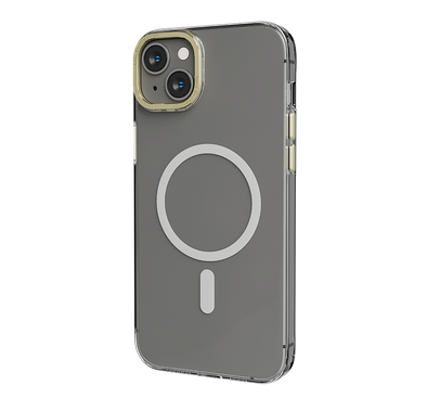 Levelo MagSafe Sensa Clear Back Case for iPhone 14 Plus, Metal Camera Ring, Shockproof Edges, Highly Transparent, Easy Snap-on - Clear / Champagne