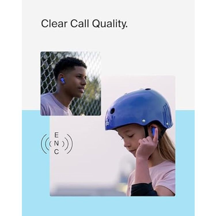 سماعات Belkin Audio True Wireless للأطفال Soundform، حماية السمع، مضادة للبكتيريا، محدد حجم الصوت، مدى تشغيل لاسلكي 30 قدم، 10 دقائق شحن سريع، تحكم باللمس - باللون الأزرق