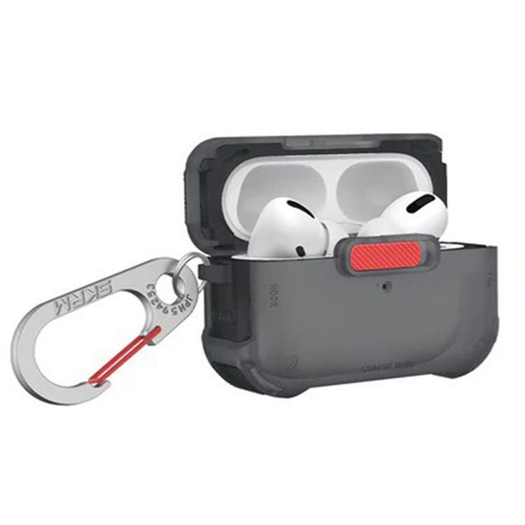 حافظة Skinarma Airpods Pro 2 Mecha ذات هيكل هجين متعدد الطبقات، وإغلاق مغناطيسي آمن، وفتحات دقيقة للسماعات ومنفذ الشحن - بندقية معدنية