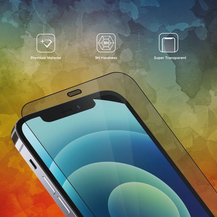 واقي شاشة Liberty Guard غير لامع بغطاء كامل وحواف مستديرة لهاتف iPhone 12 Pro/12 مع فلتر غبار ومضاد للصدمات ومضاد للتأثير - أسود