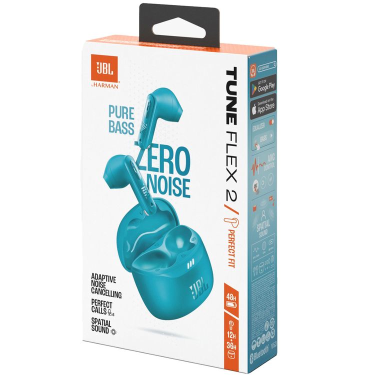 JBL Tune Flex 2 Earbuds with JBL Pure Bass sound, JBL Headphones App, 48 Hours Battery Life, 2 Hours Charging Time - Teal
