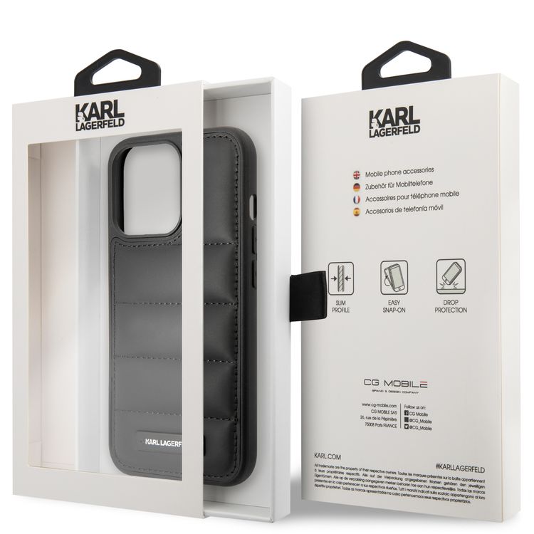 Karl Lagerfeld Quilted Nylon Puffy Case with Metal Logo Plate iPhone 14 Pro Compatibility - Black